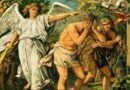pintura de um anjo expulsando Adão e Eva do jardim