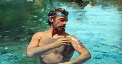 desenho representando Naamã no rio Jordão
