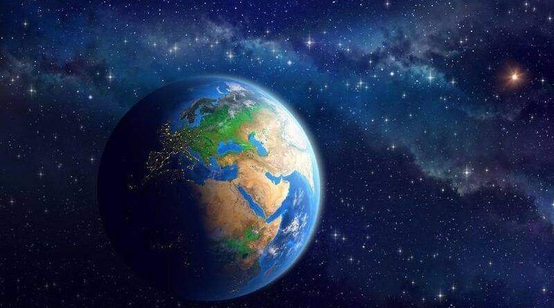 ilustração do planeta terra e estrelas ao fundo