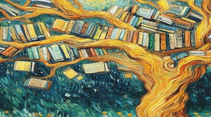 árvore com livros no lugar dos frutos