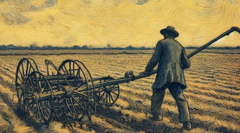 Homem arando campo